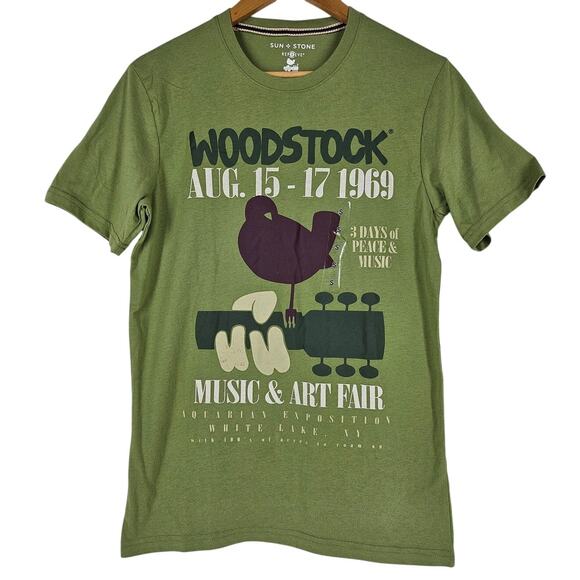 SUN + STONE MEN'S WOODSTOCK GRAPHIC T-SHIRT – GREEN – SIZE SMALL – NWT - Picture 1 of 9
